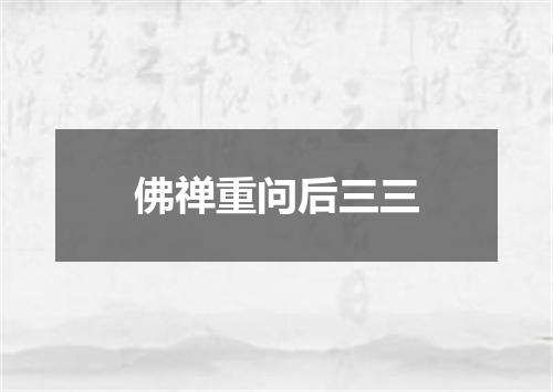 佛禅重问后三三