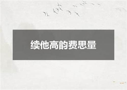续他高韵费思量