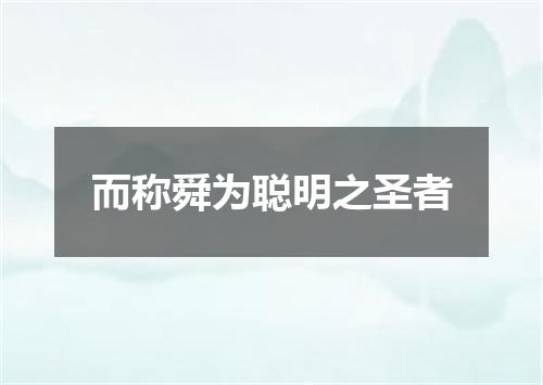 而称舜为聪明之圣者
