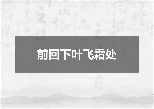 前回下叶飞霜处