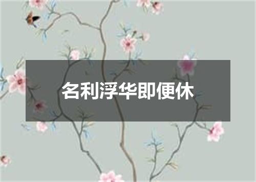 名利浮华即便休