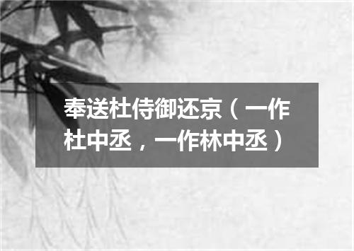 奉送杜侍御还京（一作杜中丞，一作林中丞）
