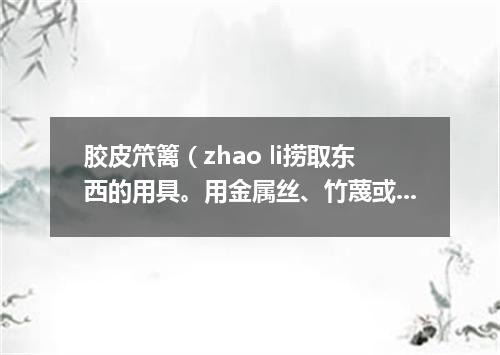 胶皮笊篱（zhao li捞取东西的用具。用金属丝、竹蔑或柳条等编成。有长柄）
