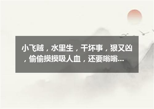 小飞贼，水里生，干坏事，狠又凶，偷偷摸摸吸人血，还要嗡嗡叫几声。（打一动物）