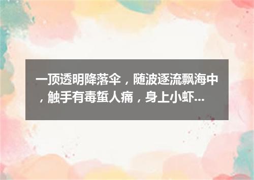 一顶透明降落伞，随波逐流飘海中，触手有毒蜇人痛，身上小虾当眼睛。（打一动物）