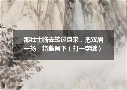 那壮士临去转过身来，把双眉一扬，将盏置下（打一字谜）