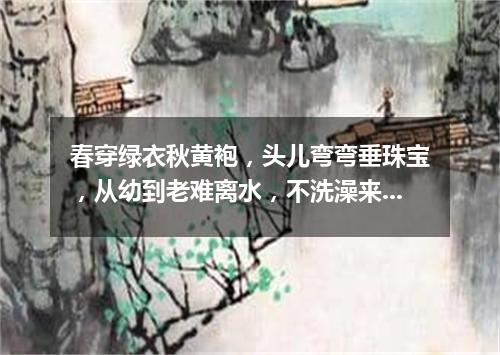 春穿绿衣秋黄袍，头儿弯弯垂珠宝，从幼到老难离水，不洗澡来只泡脚。（打一植物）