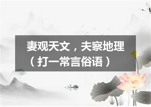 妻观天文，夫察地理（打一常言俗语）