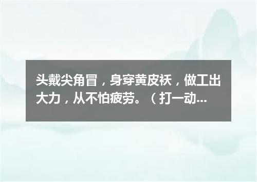 头戴尖角冒，身穿黄皮袄，做工出大力，从不怕疲劳。（打一动物）