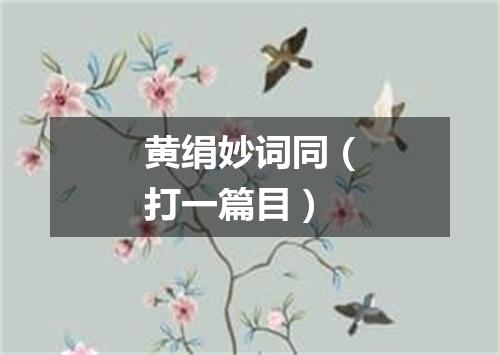 黄绢妙词同（打一篇目）